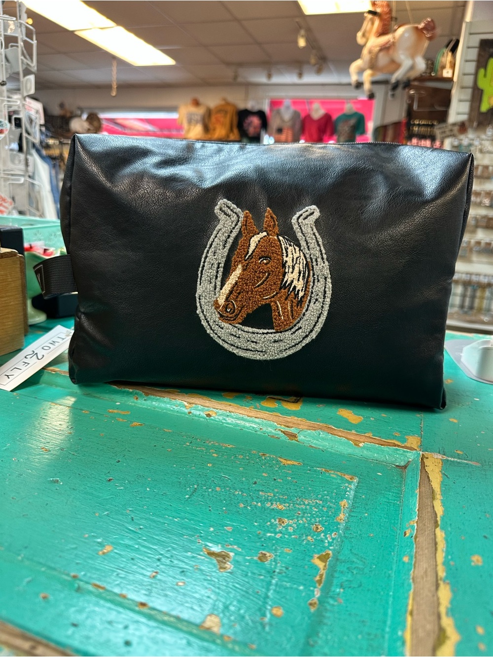 NWT Western Horse Chenille Patch Travel / Cometic Bag